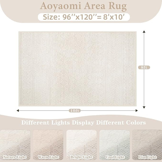 Area Rug Living Room Rugs 8x10 - Large Soft Boho Geometric Rug, Non-Slip Foldable Washable Rugs Non Shedding Morden Indoor Floor Carpet for Living Bedroom Office Dining Room(Modern Beige,8'x10')