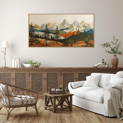 SIGNINART Vintage Mountains Framed Canvas Wall Art, Wooden Forest Wall Decor, Green Wood Pine Trees Wilderness Artwork, Natural Ridge Landscape Art Paintings for Living Room Bedroom Office 20"x40"