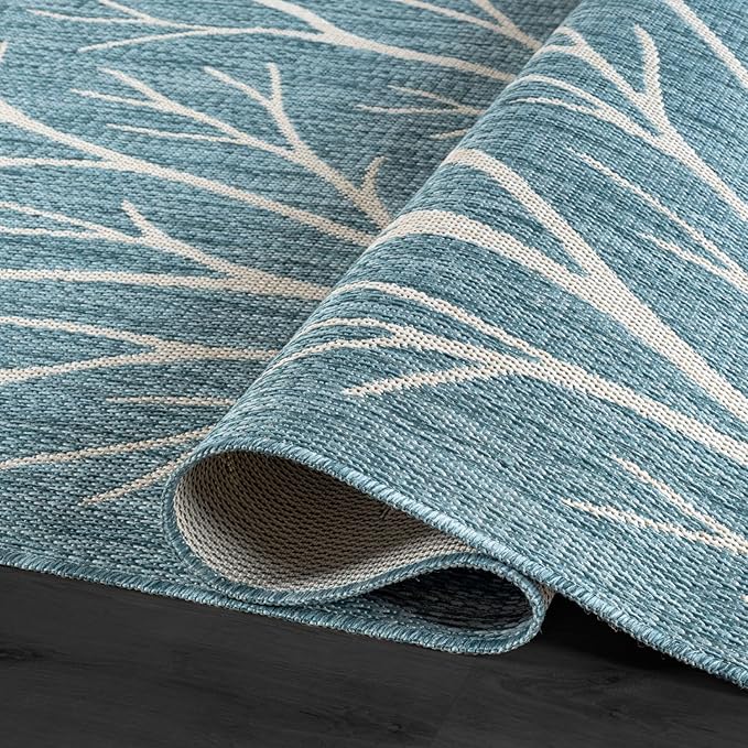 Washable Indoor Outdoor Rug 5x7 Modern Area Rugs Branch Pattern Non Shedding Waterproof Easy Clean Patio Deck Porch Living Room Bedroom Garden RV (5 X 7 Aqua)