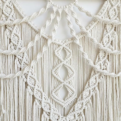 Achart Macrame Wall Hanging Large- Boho Wall Decor- large wall art- Wall Decor Living Room- Macrame Tapestry Boho Decor for Bedroom (Beige-Fringe)