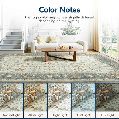 Lessymo Washable Area Rug for Living Room,8x10 Large Rugs with Non-Slip Backing,Soft Boho Carpets for Bedroom Dining Room Nursery Home Office,Light Brow