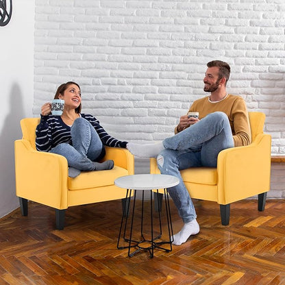 VINGLI Accent Chair for Living Room Chairs Yellow Reading Chair for Bedroom Scooped Arm Chair Mid Century Modern Accent Chairs Upholstered Comfy Chair for Apartment, Waiting Room