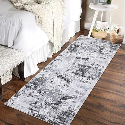 ROYHOME Runner Rug 2x6 Modern Abstract Non Slip Soft Stain Resistant Low Pile Machine Washable Non Shed Rug for Hallway Kitchen Bathroom, Grey