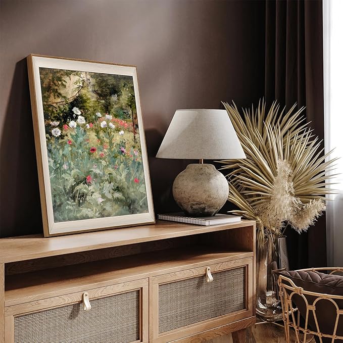 Framed Vintage Wall Art Decor, Canvas Wall Art Room Decor Vintage Still Life Flower Art Prints, Farmhouse Wall Decor Poppy Canvas Oil Painting, Rustic Botanical Floral Wall Decor Pictures, Landscpae Prints - 12x16Inch