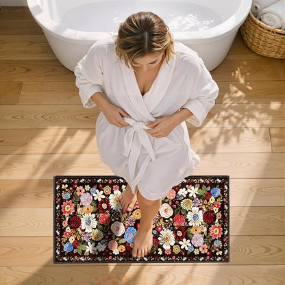 2x4 Entryway Runner Rugs, Non Slip Washable Rugs with Rubber Backing Soft Floral Carpet Runner for Kitchen, Laundry, Bedroom, Bathroom (2 x 4, Black/Brown)