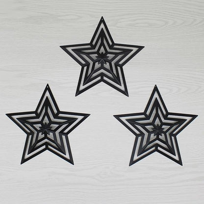 CVHOMEDECO. Primitives Rustic Antique Vintage Gifts Cut-Outs Metal Barn Star for Wall/Wreath/Door Decor, 8-Inch, Set of 3.(Black)