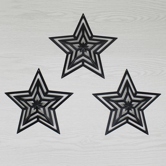 CVHOMEDECO. Primitives Rustic Antique Vintage Gifts Cut-Outs Metal Barn Star for Wall/Wreath/Door Decor, 8-Inch, Set of 3.(Black)