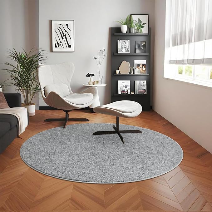 5x5 Feet Round Area Rugs for Living Room Bedroom, Ultra Soft Grey Memory Foam Modern Indoor Circle Carpet, Non-Slip Comfy Washable Circular Rug for Boys Girls Nursery Room Home Decor