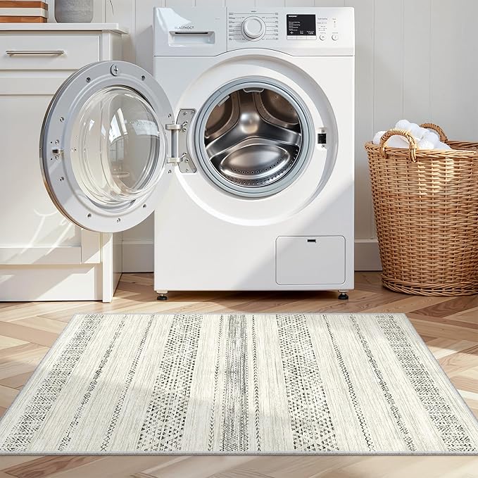 Miukiki 2x3 Entryway Rug Moroccan Washable Non Slip Indoor Floor Thin Rug Foldable Carpet for Dining Room Bedroom with Low Pile(Grey,2'x3')
