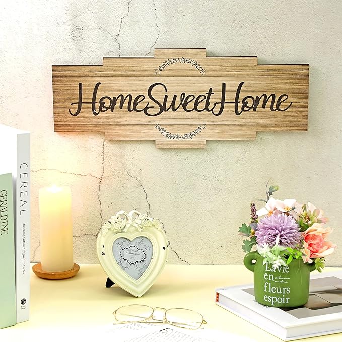Jetec Home Sweet Home Sign, Rustic Wood Room Wall Decor, Farmhouse Plaque Wall Hanging Wooden Sign for Bedroom, Living Room, Wedding Decor(Wood Color)