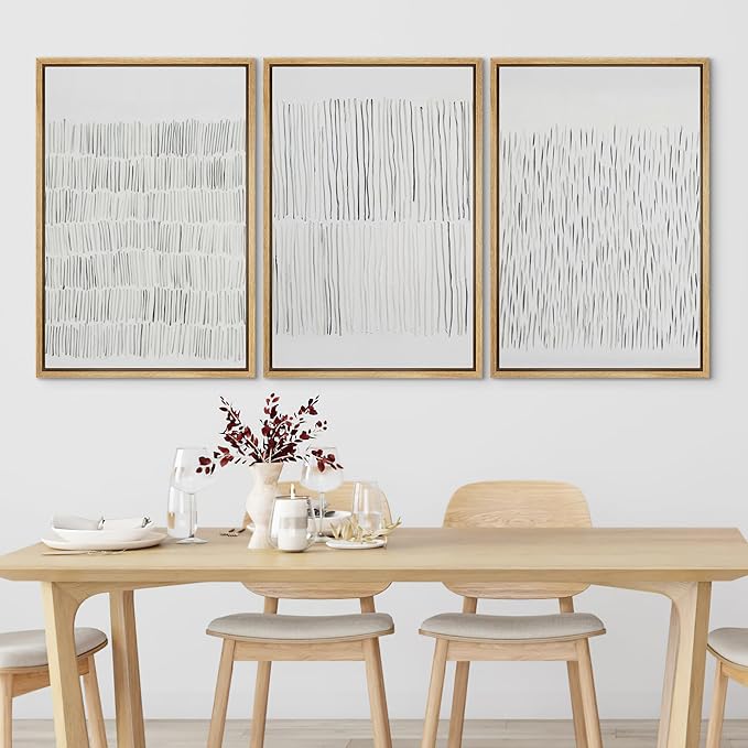 SIGNLEADER Framed Canvas Print Wall Art Set Minimalist Black and White Line Illustrations Minimal Decorative Bohemian Nordic for Living Room, Bedroom, Office - 24"x36"x3 NATURAL