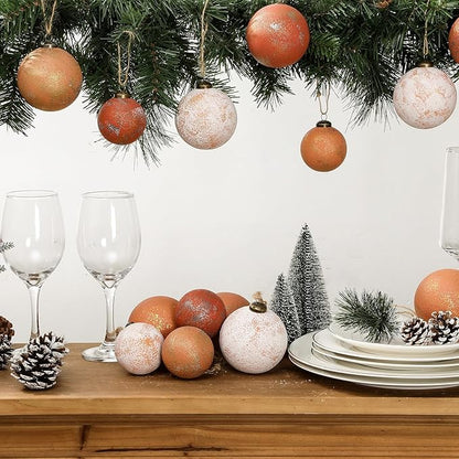 12Pcs 2.36'' Large Rustic Vintage Neutral Textured Farmhouse Brown 2025 Christmas Ornaments Ball for Christmas Tree Decor,Boho Orange Copper Hanging Xmas Ornaments Shatterproof Ball for Home Decor