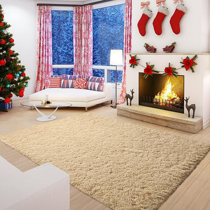 Andecor Soft Fluffy Bedroom Rugs, 5 x 8 Feet Indoor Shaggy Plush Area Rug for Boys Girls Kids Baby College Dorm Living Room Home Decor Floor Carpet, Camel