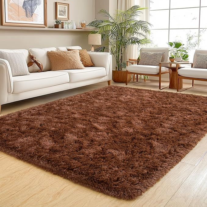 Area Rug for Living Room 6x9, Ultra Soft Shaggy Area Rugs for Bedroom, Upgrade Non-Slip Plush Fuzzy Carpet for Bedroom Girls Boys Room Home Nursery Teens Modern Indoor Home Dorm Decor, Brown