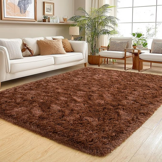 Area Rug for Living Room 6x9, Ultra Soft Shaggy Area Rugs for Bedroom, Upgrade Non-Slip Plush Fuzzy Carpet for Bedroom Girls Boys Room Home Nursery Teens Modern Indoor Home Dorm Decor, Brown