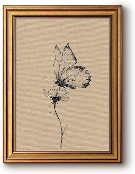 Bzstyleart Vintage Wall Art Decor for Living Room, Framed Wall Art Decor, Animals Painting Picture, Home Decor Aesthetic Gifts for Friends Family - Butterfly Habitat Flower Canvas Prints, 16L x 12W