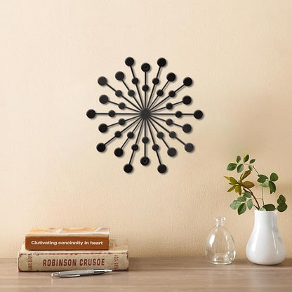 DUOOLN 3 Pcs Metal Sunburst Wall Art, Minimalist Hanging Wall Decor Single Line Art, Modern Abstract Geometrical Wall Sculptures, for Living Room Bedroom Bathroom Study Room Home Decor - Black