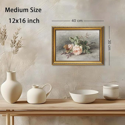 YD&YZY Gold Framed Vintage Wall Art Canvas Still Life Flower Pink Roses Farmhouse Print Art Retro Floral Wall Decor Rustic Cottagecor Painting Picture Print for Dining Room Bedroom 12x16 inch Framed