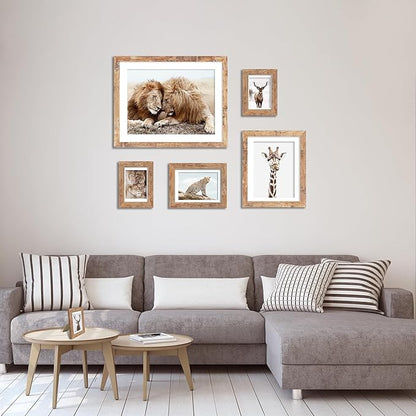 iRahmen 5x7 Picture Frame Set of 2, Rustic Brown Frame with High Definition Glass, Display Pictures 4x6 with Mat or 5 x 7 without Mat, Wood Photo Frame for Table top and Wall Mounting