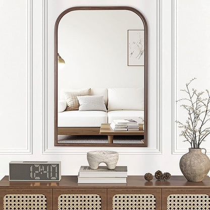 24"x36" Arch Wall Mirror Bathroom Mirror for Wall Mounted, Tempered Glass, Wood Grain Finish Frame Wall Mirror Decorative for Bedroom Living Room Entryway, Rustic Brown