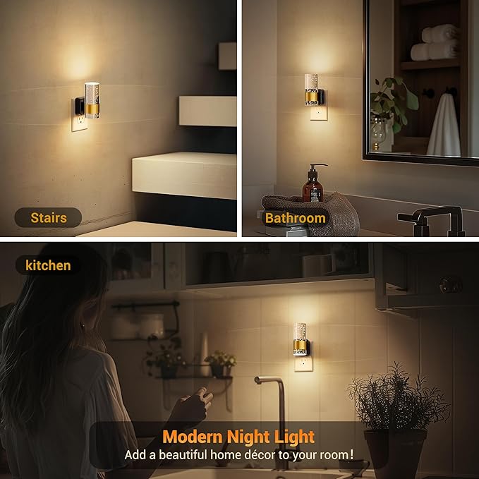 JandCase Night Light, Night Lights Plug into Wall,3000K Dimmable LED Night Light with Adjustable Brightness, Automatic Night Lights Plug in with Auto Light Sensor, for Bathroom Hallway Decor-1 Pack