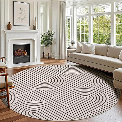 Washable Rug 4ft Area Rugs for Living Room, Abstract Rug for Bedroom, Soft Rainbow Non Slip Throw Rugs with Rubber Back, Low Pile Stain Resistant Boho Geometric Carpet for Dining Room,LightCamel