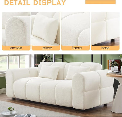 80" Modern Sofa Couch, Comfy Deep Seat Teddy Cloud Sofa, Upholstered 3-Seater Boucle Couch, Oversized Loveseat for Living Room, Bedroom, Office, Apartment(White)