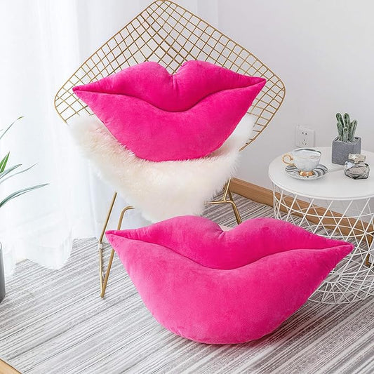 AELS 3D Large Lips Throw Pillows Smooth Soft Velvet Decorative Throw Pillows Love Pillows Cute Pillow Set of 2 for Couch Sofa Bed Living Room Bedroom, Vivid Pink