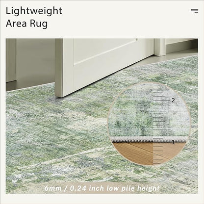 Soalmost Runner Rug 2x6 Washable Non-Slip Kitchen Runner Rugs for Bathroom Laundry Room Green/Ivory Vintage Floor Carpet Runners for Hallway Entryway