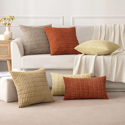 MIULEE Pack of 2 Rust Corduroy Decorative Lumbar Pillow Covers 20x12 Inch Soft Boho Striped Throw Pillow Covers Modern Farmhouse Home Decor for Summer Sofa Living Room Couch Bed