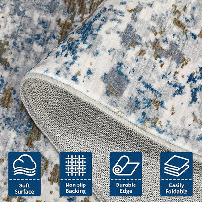 ROYHOME Modern Abstract Runner Rug 2x5 Washable Non Slip Stain Resistant Rug for Bedroom Living Room Non Shedding Low Pile Indoor Floor Cover,Navy