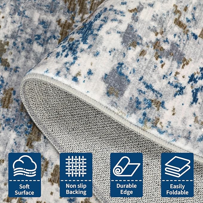 ROYHOME Modern Abstract 2x7 Runner Rug Washable Non Slip Stain Resistant Rug for Hallway Kitchen Bedroom Non Shedding Low Pile Indoor Floor Cover,Navy