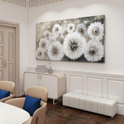 Pogusmavi Dandelion Farmhouse Wall Art for Living Room Pictures for Bedroom Wall Decor Canvas Paintings Framed Wall Picture for Bedroom Office Artwork Wall Decor Textured Art 30×60IN