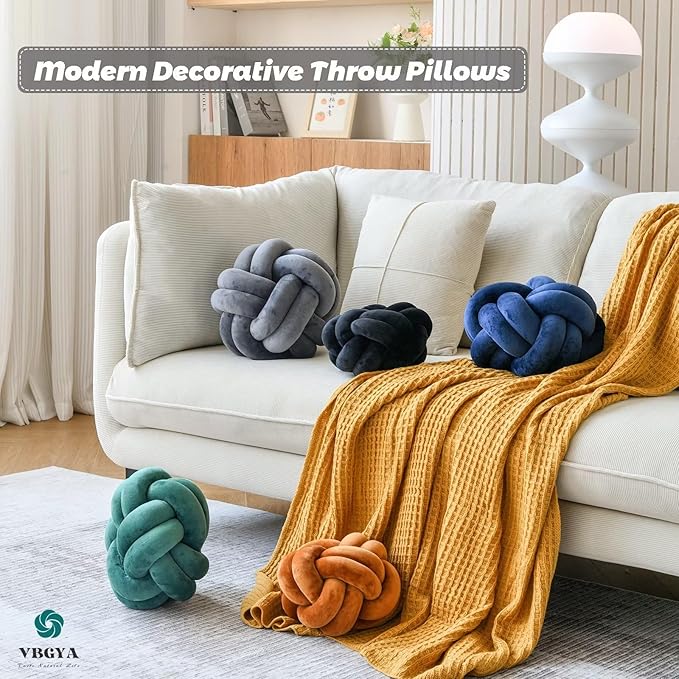 Knot Pillow Ball, Soft Home Decorative Throw Pillows Cushion, Round Changeability Knotted Pillows, Modern Home Handmade Cushions for Bedroom, Sofa, Couch (8 Inch, Navy)