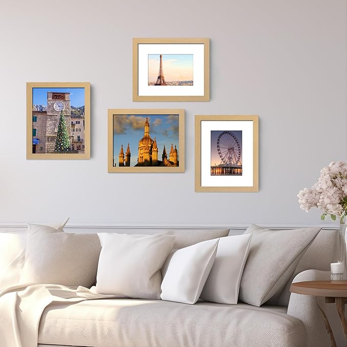 BESCRCL 8x10 Picture Frame Natural Set of 6, Display Pictures 5x7 with Mat or 8x10 Without Mat for Wall Mounting or TableTop
