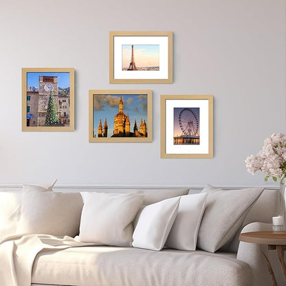 BESCRCL 8x10 Picture Frame Natural Set of 6, Display Pictures 5x7 with Mat or 8x10 Without Mat for Wall Mounting or TableTop
