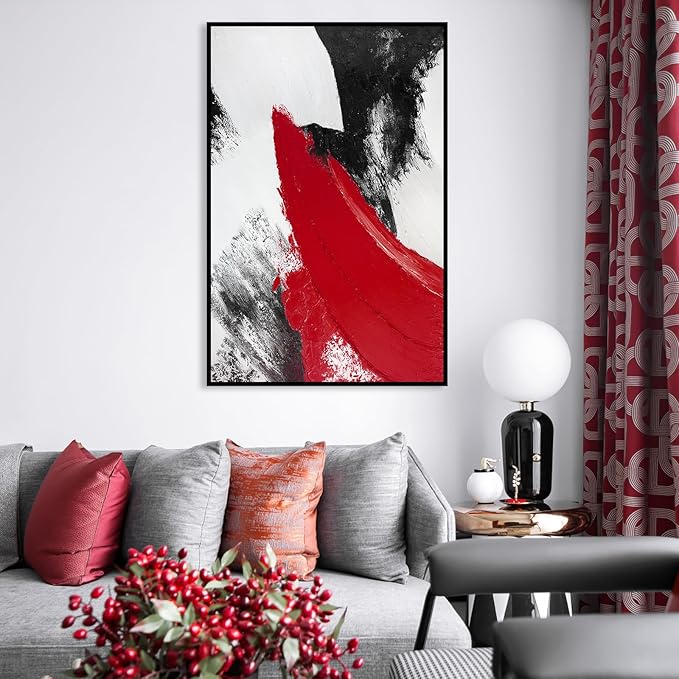 YPY Red Abstract Canvas Wall Art: Large Black and White Pictures Modern Minimalist Paintings Print Poster for Living Room Bedroom Bathroom Office Home Wall Decor 24"x36"