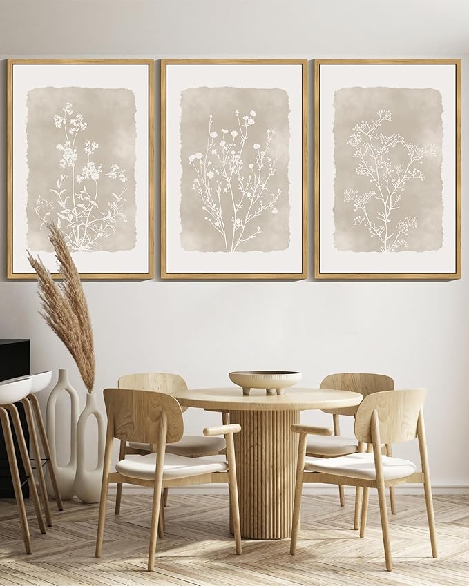 Drsoum Botanical Flower Wall Art Framed Vintage Floral Wall Prints Wildflower Neutral Rustic Bohemain Artwork Farmhouse Bedroom Ready to Hang 24x36in Natural Framed