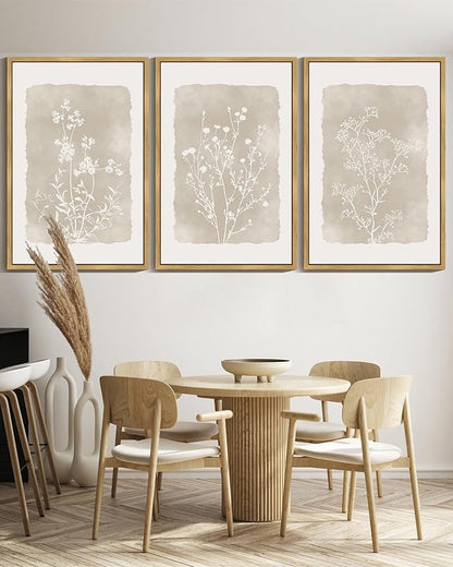 Drsoum Botanical Flower Wall Art Framed Vintage Floral Wall Prints Wildflower Neutral Rustic Bohemain Artwork Farmhouse Bedroom Ready to Hang 24x36in Natural Framed