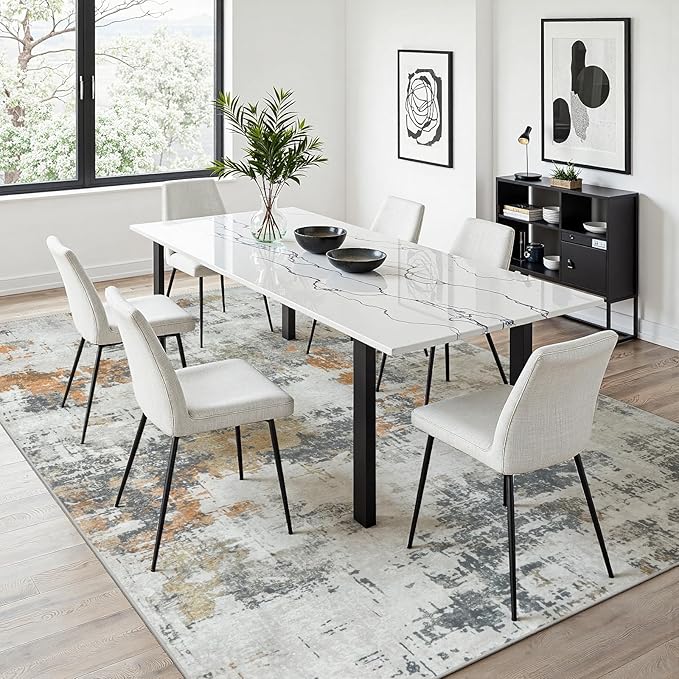 Area Rug 9x12 Living Room Rug Washable: No-Slip Abstract Soft Thin Large Grey Rugs, Indoor Floor Stain Resistant Modern Carpet for Bedroom Dining Room Farmhouse Nursery Home Office (Grey, 9'x12')
