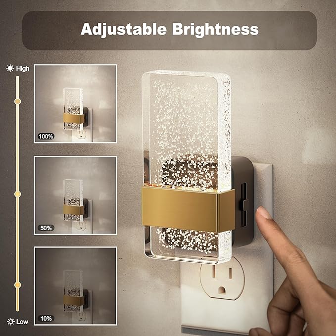 JandCase Night Lights Plug into Wall, Dusk to Dawn Sensor, Acrylic Bubble Design, 0-100lm Adjustable Brightness, for Bedroom, Bathroom, Living Room, Hallway