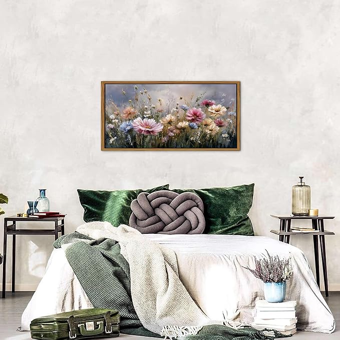 Vintage Wildflower Wall Art Framed Abstract Daisy Wall Decor Floral Picture for Bedroom Nature Flower Painting Canvas Prints Colorful Farmhouse Landscape Poster Cottagecore Artwork Decorations 20x40