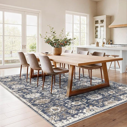 AMADA HOMEFURNISHING 10x14 Washable Area Rug, Low-Profile Large Area Rug with Non-Slip Backing & Durable Edge Binding, Vintage Large Rugs for Living Room, Bedroom & Dining Room