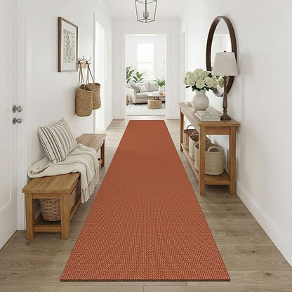 KOZYFLY Orange Runners Rugs for Hallway 3x10, Wide Washable Runner Rug, Woven Non Slip Kitchen Runner, Braided Entryway Rug, Floor Carpet for Entry, Aisle, Hall, Burnt Orange/Tan