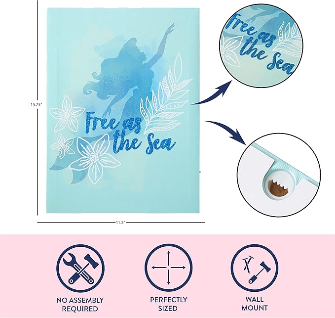 Disney Little Mermaid Free as the Sea Canvas LED Wall Art,Childrens Wall Hanging Décor,11.5"x15.75"