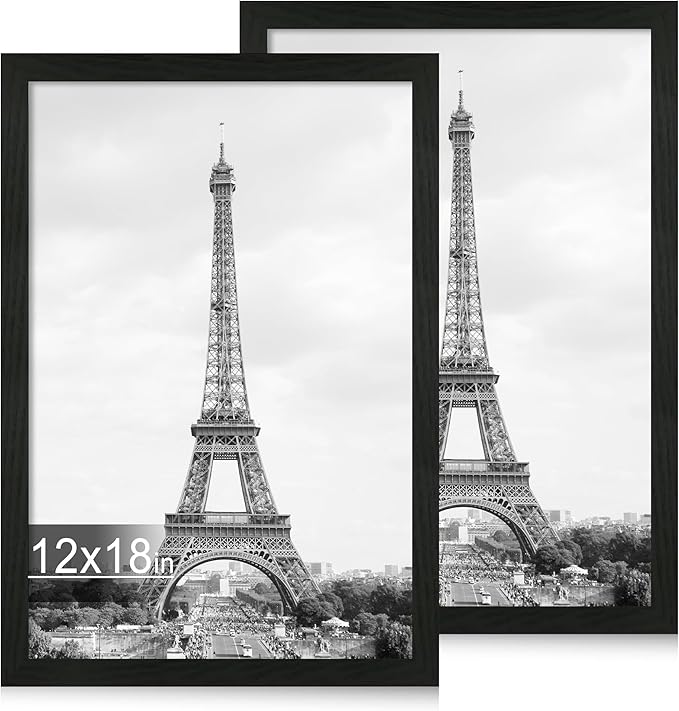 iRahmen 12x18 Picture Frame Set of 2 with Plexiglass, Black Wood Poster Frames for Photo Gallery Wall Mounting Horizontal and Vertical