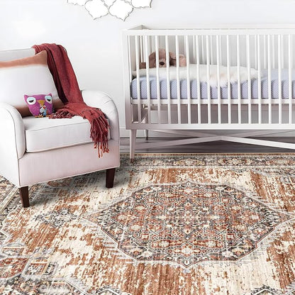 9x12 Area Rugs for Living Room: Washable Ultra Thin Rug - Oriential Stain Resistant Carpets - Large Indoor Non-Slip Rug for Bedroom Dining Room 9'x12' Brick