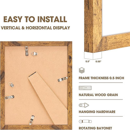 TWING 8x10 Picture Frames Set of 6, Rustic Photo Frames Collage for Wall Decor Mounting or Table Display,Home Decorative Wall Gallery Picture Photo Frame Wood Brown,Walnut