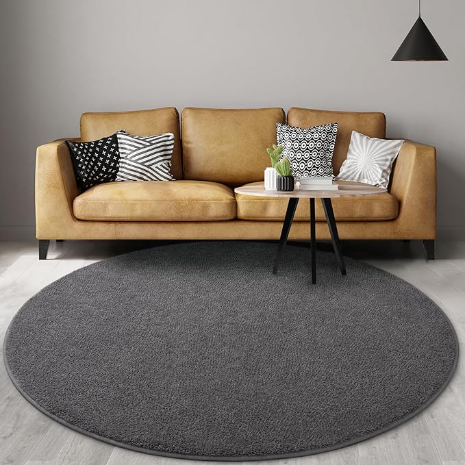 Gifeas Ultra Soft Round Area Rugs for Living Room Bedroom, 5x5 Feet Dark Grey Thickened Memory Foam Modern Indoor Circle Carpets, Non-Slip Comfy Circular Rug for Boys Girls Nursery Room Home Decor