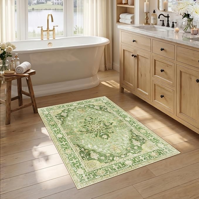 RELEANY Area Rugs 2'6"x4' Kitchen Rugs Entry Rug Small Rugs for Entryway Kitchen Bathroom Door Mat Indoor Entrance,Washable Non Slip, Sage Green Yellow